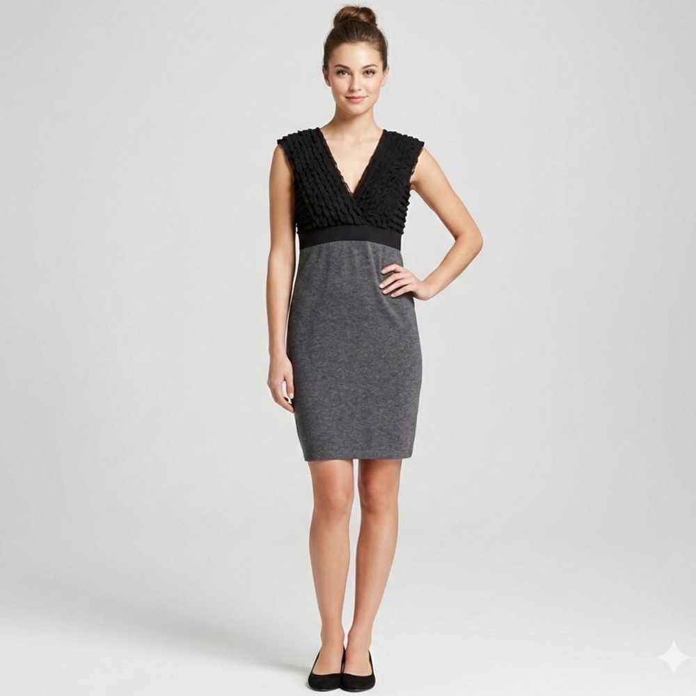 Max Studio Black Ruffled and grey Sleeveless Stretch Mini Dress Womens Size L